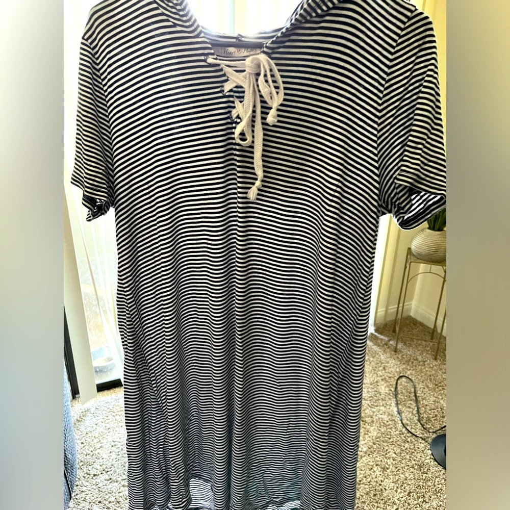 Navy blue white striped hoodie dress